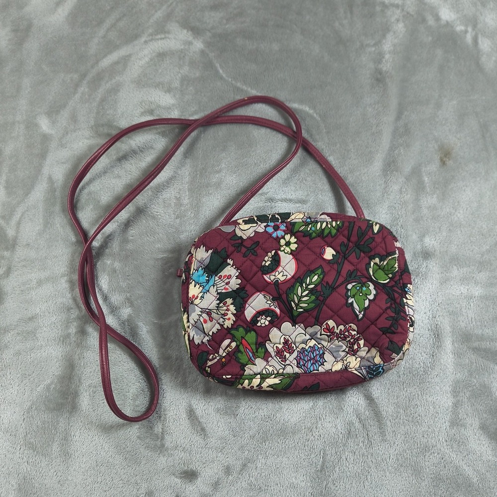 Vera Bradley Crossbody Bag Women Small Red Burgundy Floral Quilted Purse Flowers - Picture 10 of 16